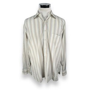 Marol Bolgna Dress Shirt Mens 43 17 Cream Blue Brown Striped Button Italy Cotton